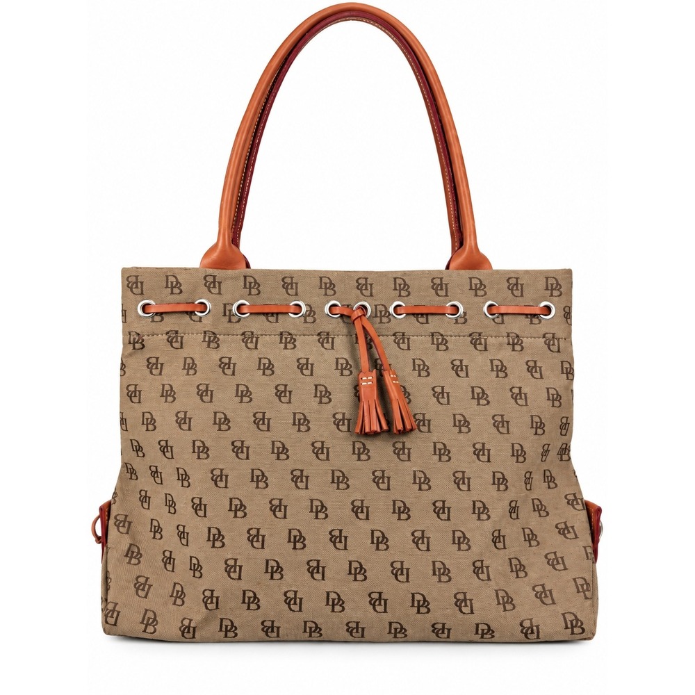 Dooney & Bourke Signature Monogram Canvas Tote Bag Tan Brown M2 112289
